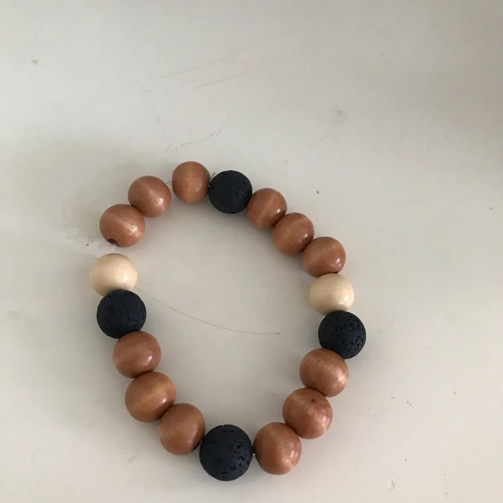 Wood and lava‎ bead bracelet